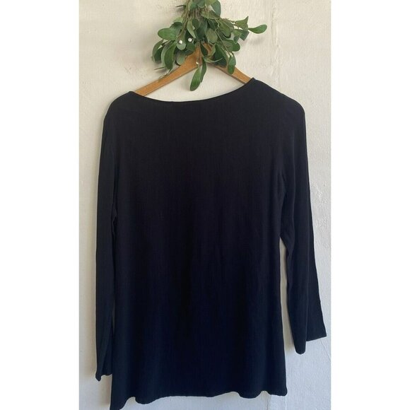 COPY - Chico's Design Top Blouse Size 2/Large Black Long Sleeve Gauzy Scoop Neck - Picture 4 of 7
